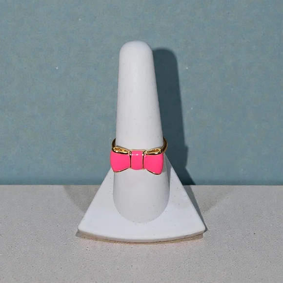 KATE SPADE "Take a Bow" Pink and Gold-Tone Enamel Bow Ring 8 - Picture 2 of 5